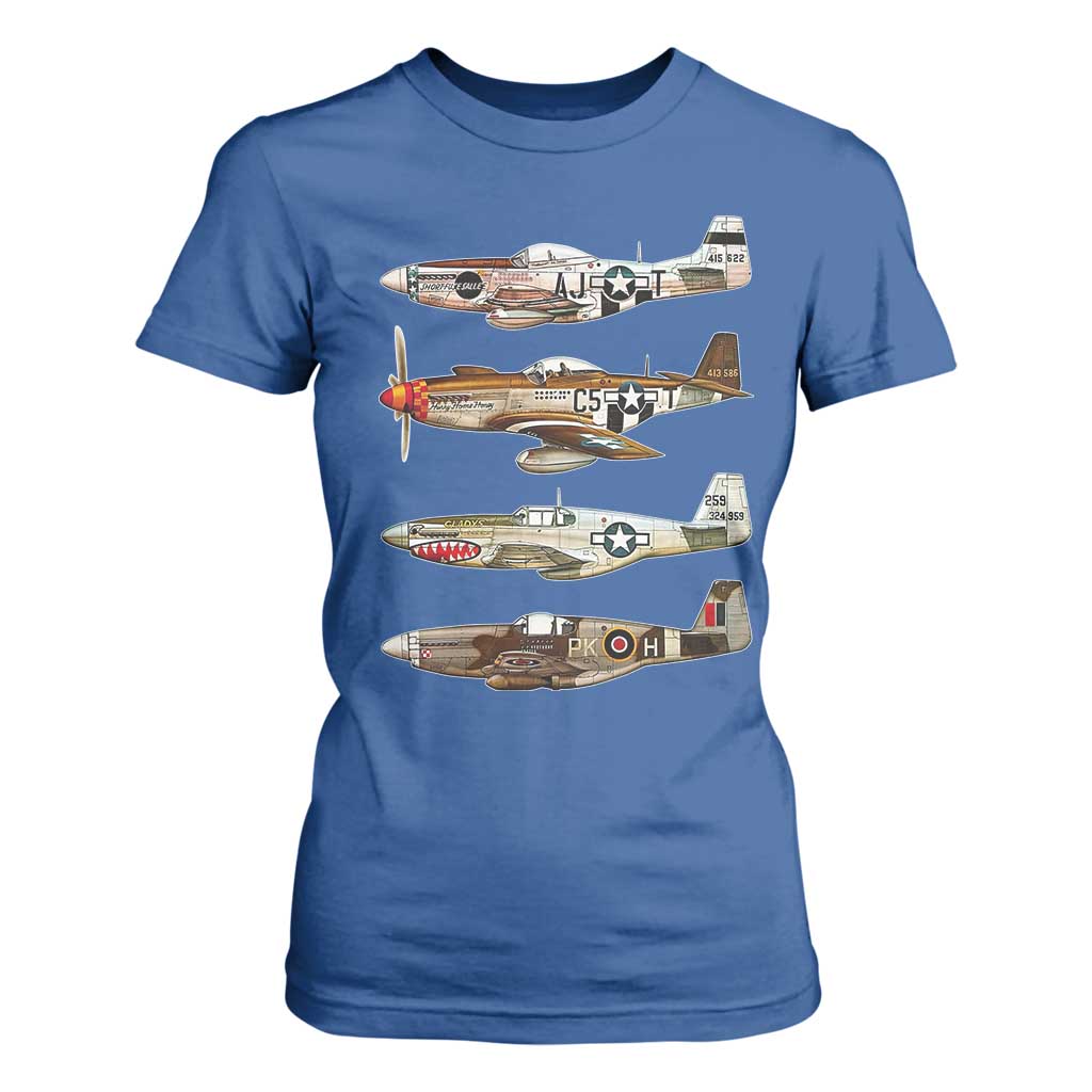 WW2 Warplanes B-17 P51 T Shirt For Women Vintage WWII Fighter Planes Iconic Military Aircraft