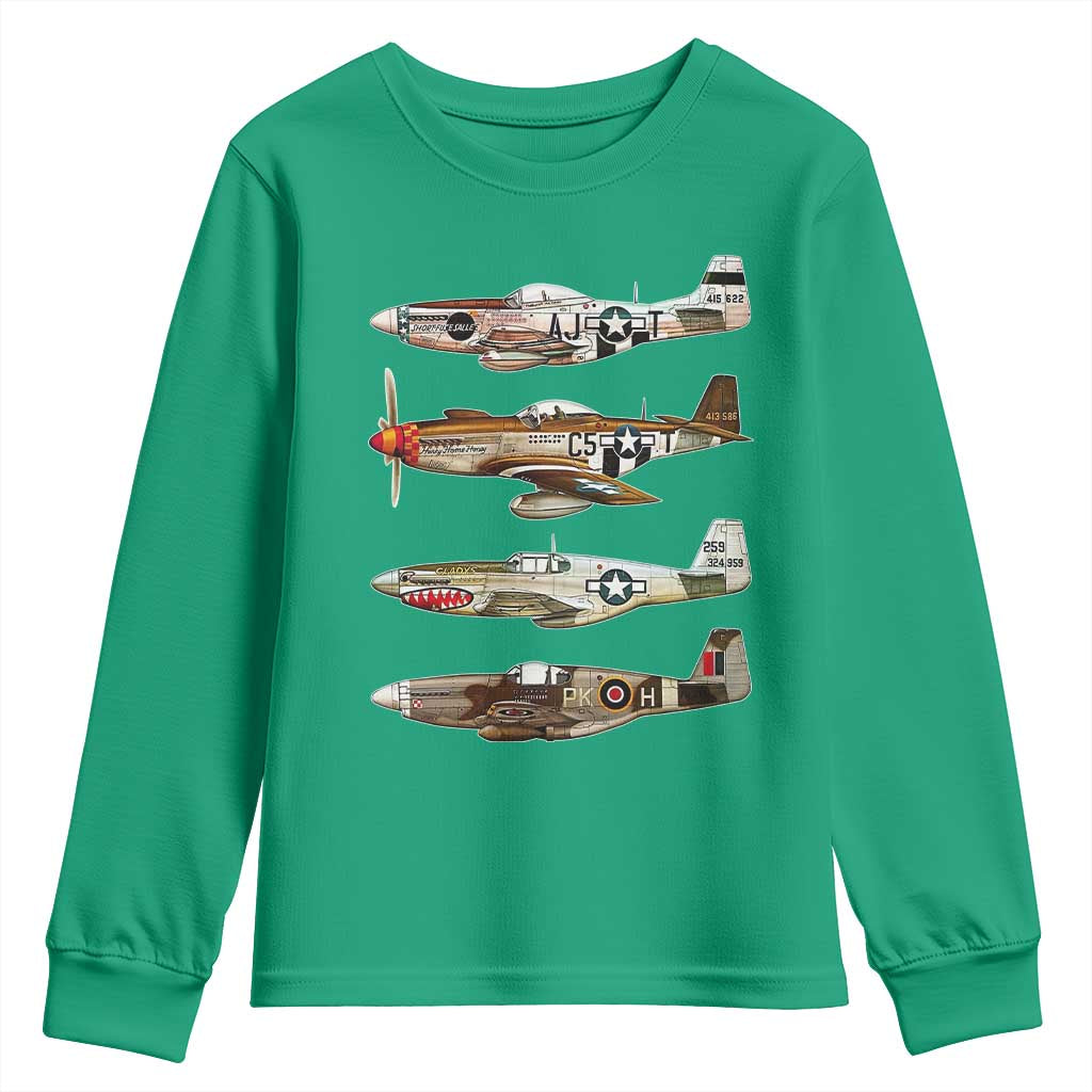 WW2 Warplanes B-17 P51 Youth Sweatshirt Vintage WWII Fighter Planes Iconic Military Aircraft