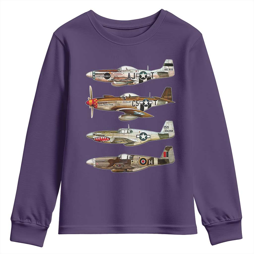 WW2 Warplanes B-17 P51 Youth Sweatshirt Vintage WWII Fighter Planes Iconic Military Aircraft