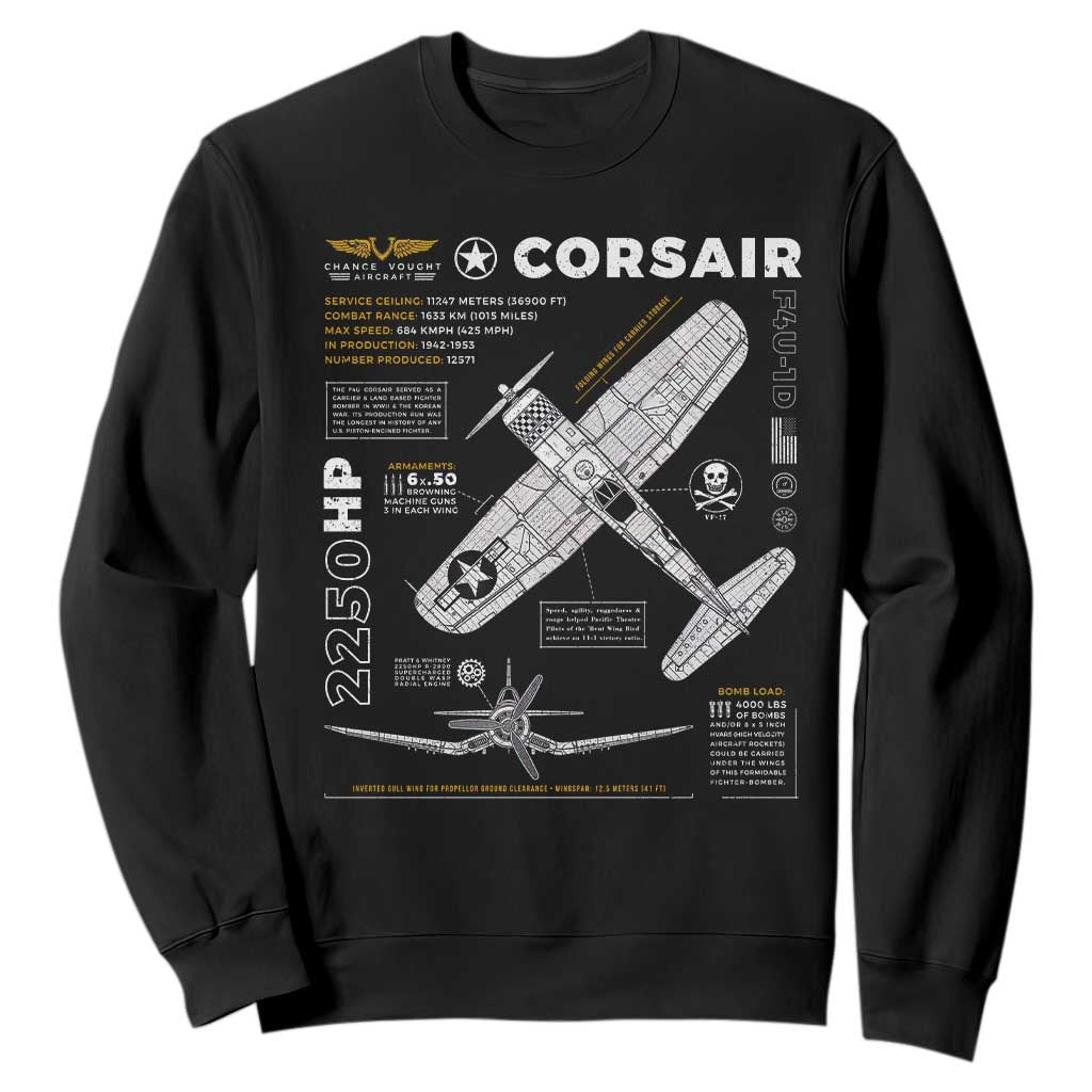 F4U Corsair Sweatshirt WW2 Fighter Plane US WWII Warbird Vintage