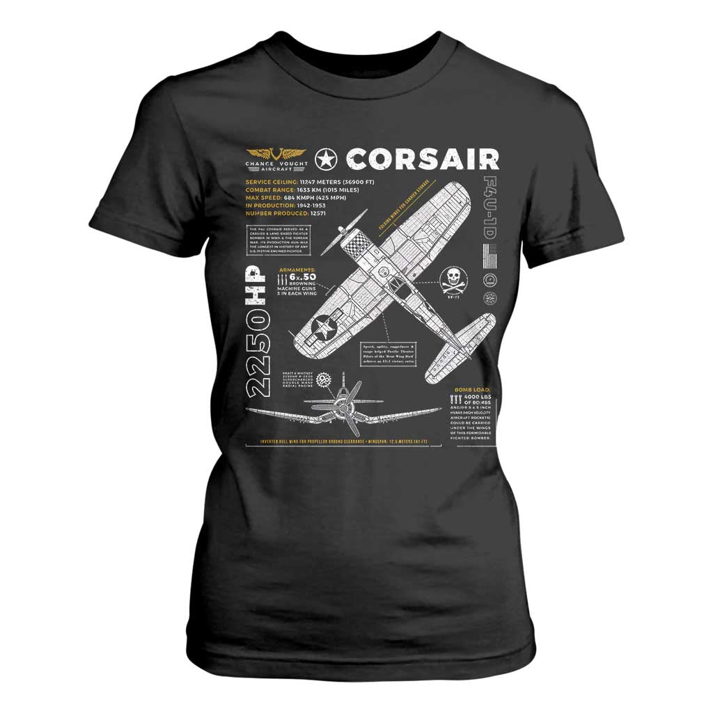 F4U Corsair T Shirt For Women WW2 Fighter Plane US WWII Warbird Vintage