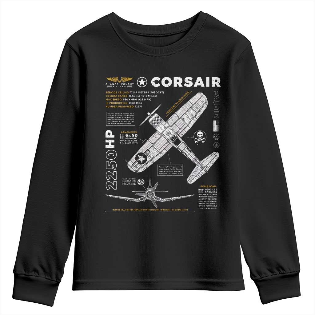 F4U Corsair Youth Sweatshirt WW2 Fighter Plane US WWII Warbird Vintage