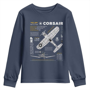 F4U Corsair Youth Sweatshirt WW2 Fighter Plane US WWII Warbird Vintage