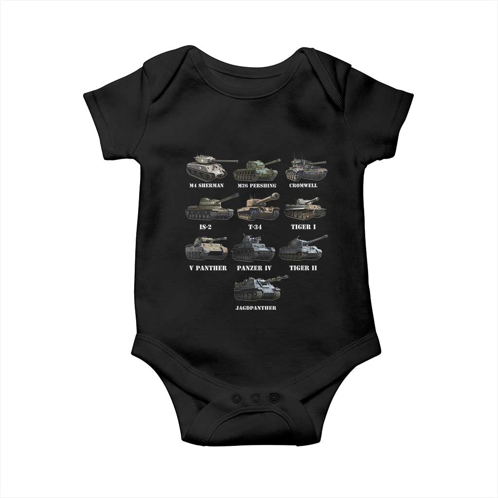 WW2 Tanks Baby Onesie M4 Sherman Panzer IV Tiger II T-34 History Buff