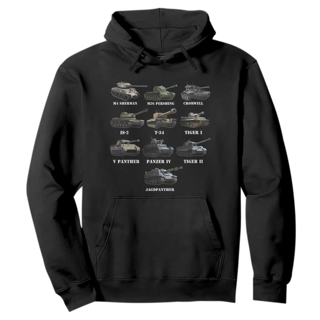 WW2 Tanks Hoodie M4 Sherman Panzer IV Tiger II T-34 History Buff