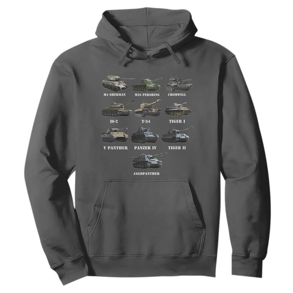 WW2 Tanks Hoodie M4 Sherman Panzer IV Tiger II T-34 History Buff