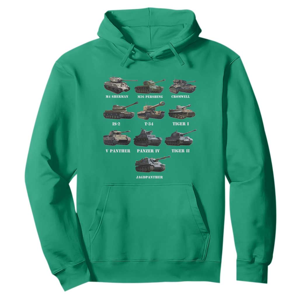 WW2 Tanks Hoodie M4 Sherman Panzer IV Tiger II T-34 History Buff
