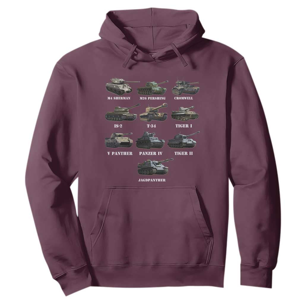 WW2 Tanks Hoodie M4 Sherman Panzer IV Tiger II T-34 History Buff
