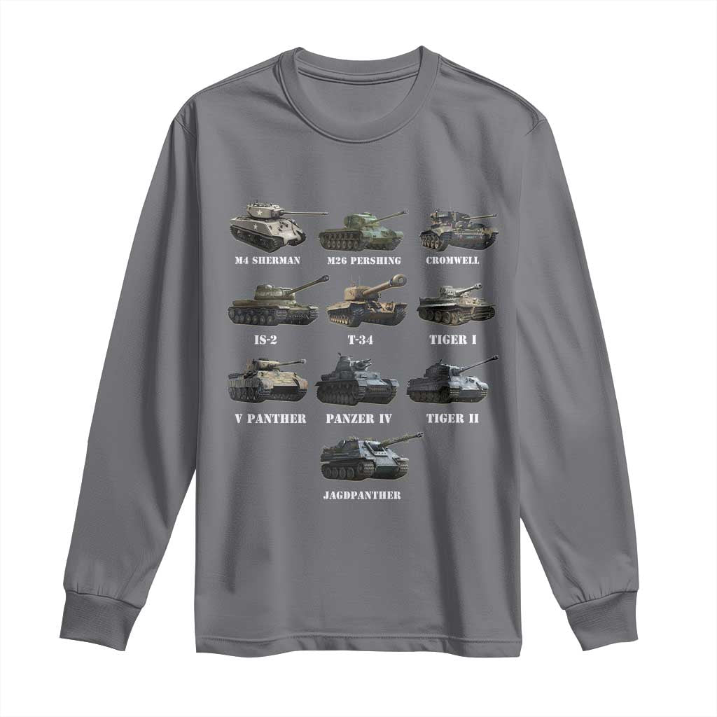 WW2 Tanks Long Sleeve Shirt M4 Sherman Panzer IV Tiger II T-34 History Buff