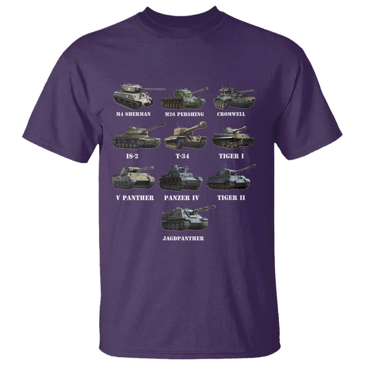 WW2 Tanks T Shirt M4 Sherman Panzer IV Tiger II T-34 History Buff