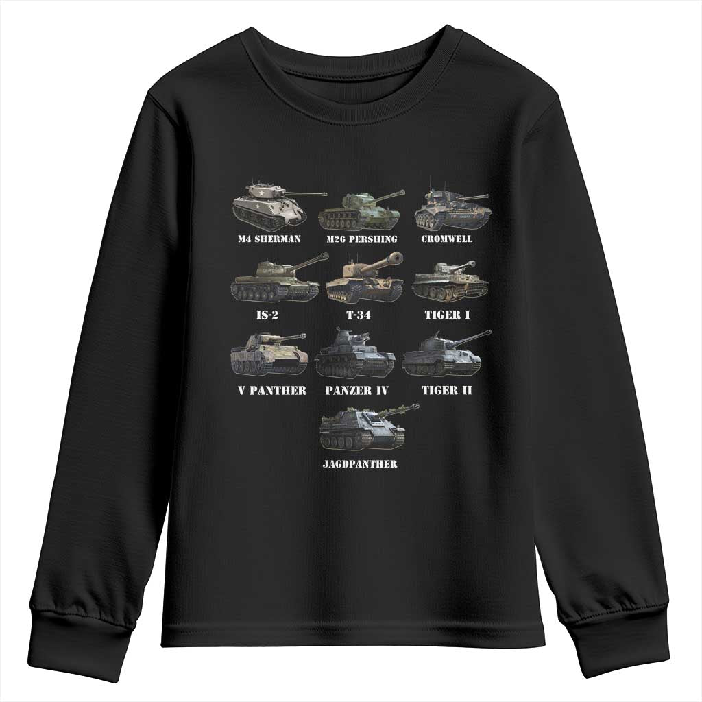 WW2 Tanks Youth Sweatshirt M4 Sherman Panzer IV Tiger II T-34 History Buff