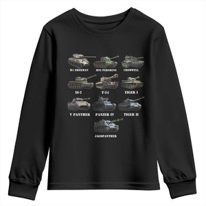 WW2 Tanks Youth Sweatshirt M4 Sherman Panzer IV Tiger II T-34 History Buff