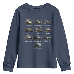 WW2 Tanks Youth Sweatshirt M4 Sherman Panzer IV Tiger II T-34 History Buff