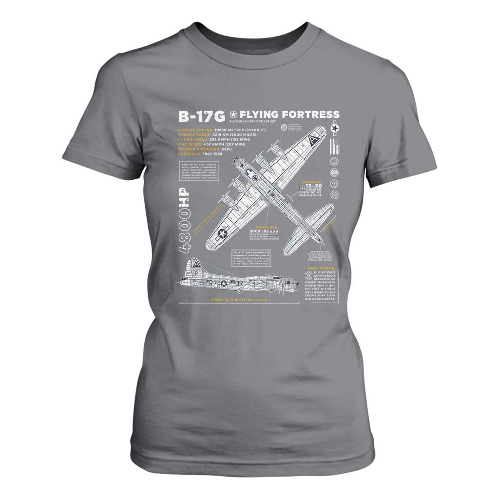 B-17 Flying Fortress T Shirt For Women WW2 B-17G Bomber Vintage Aviation