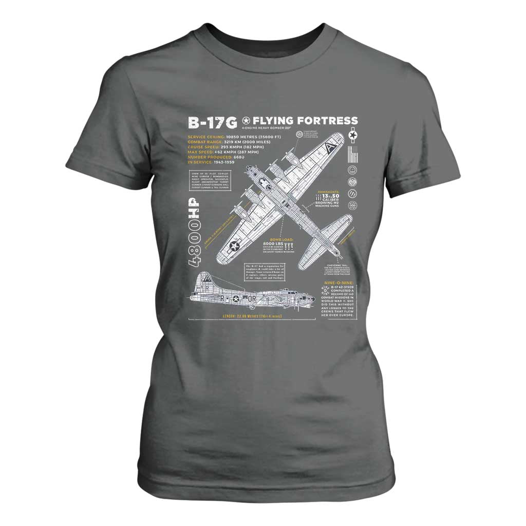 B-17 Flying Fortress T Shirt For Women WW2 B-17G Bomber Vintage Aviation