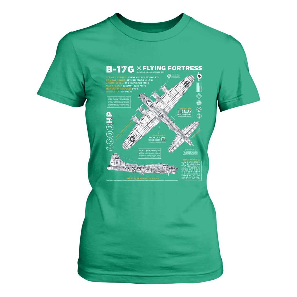 B-17 Flying Fortress T Shirt For Women WW2 B-17G Bomber Vintage Aviation