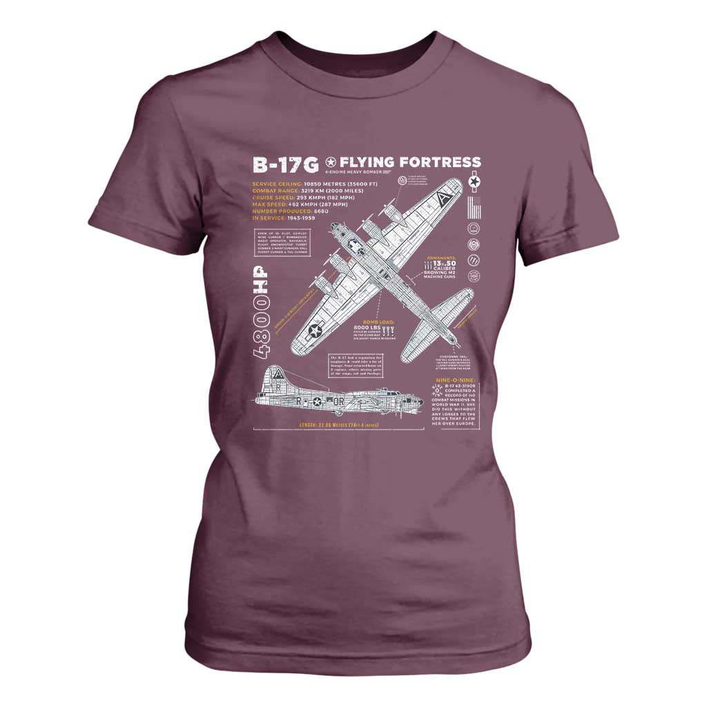B-17 Flying Fortress T Shirt For Women WW2 B-17G Bomber Vintage Aviation