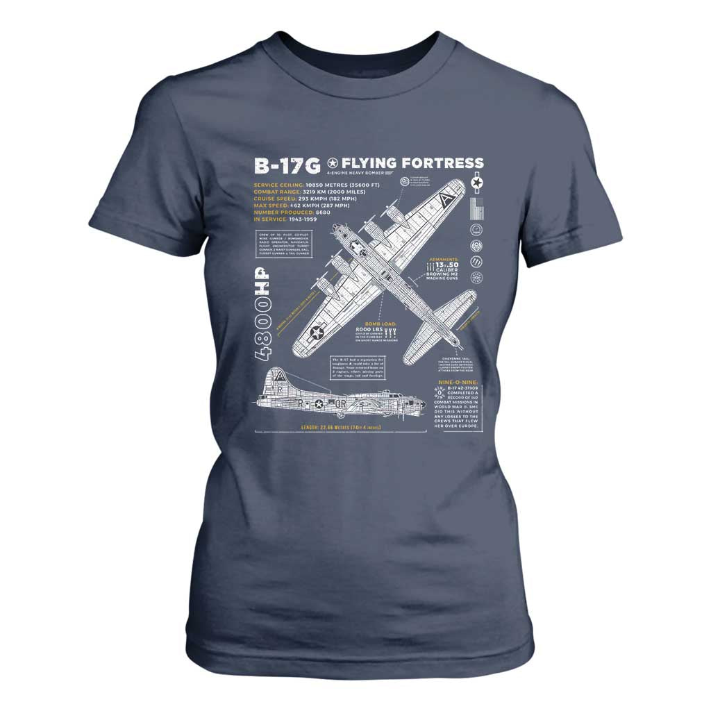B-17 Flying Fortress T Shirt For Women WW2 B-17G Bomber Vintage Aviation