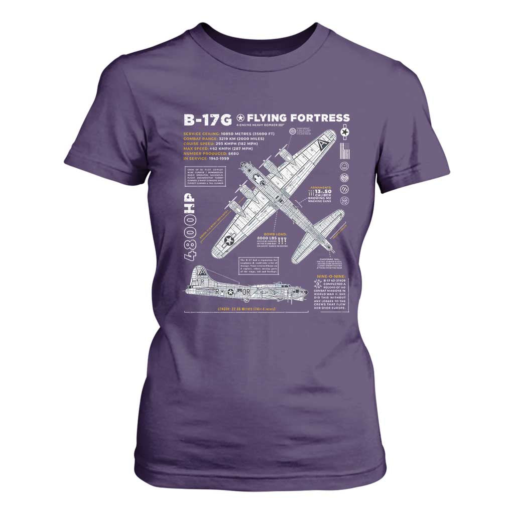 B-17 Flying Fortress T Shirt For Women WW2 B-17G Bomber Vintage Aviation
