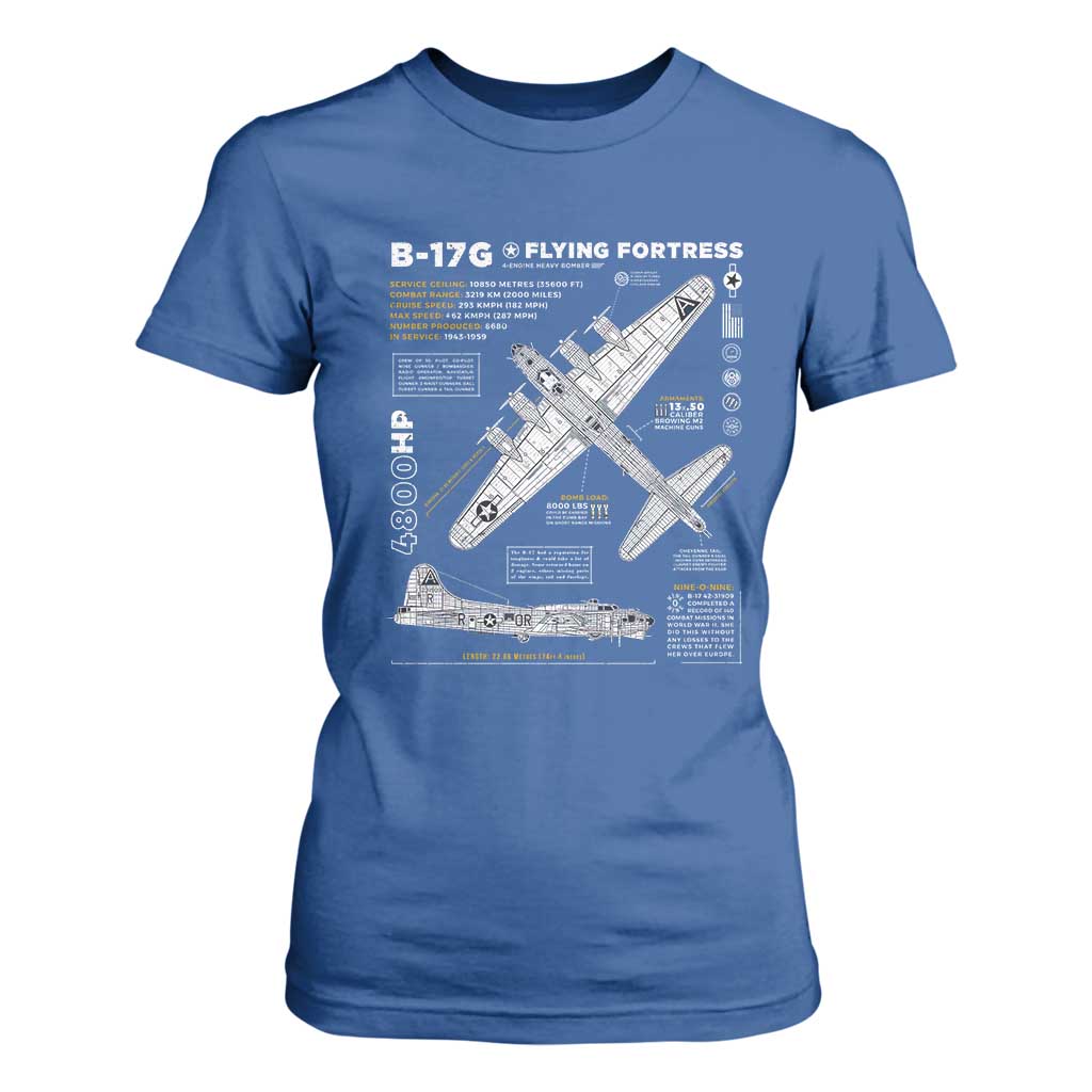B-17 Flying Fortress T Shirt For Women WW2 B-17G Bomber Vintage Aviation