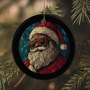 Cool African American Santa Melanin Claus Stained Glass Effect Printed Christmas Ornament Festive Xmas Tree Decor