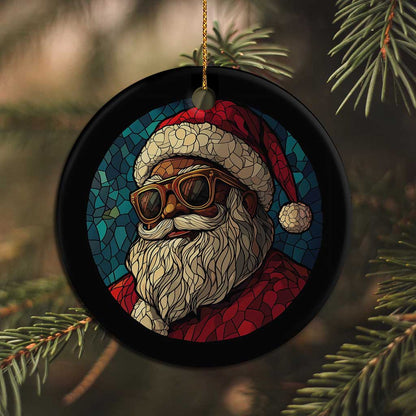Cool African American Santa Melanin Claus Stained Glass Effect Printed Christmas Ornament Festive Xmas Tree Decor