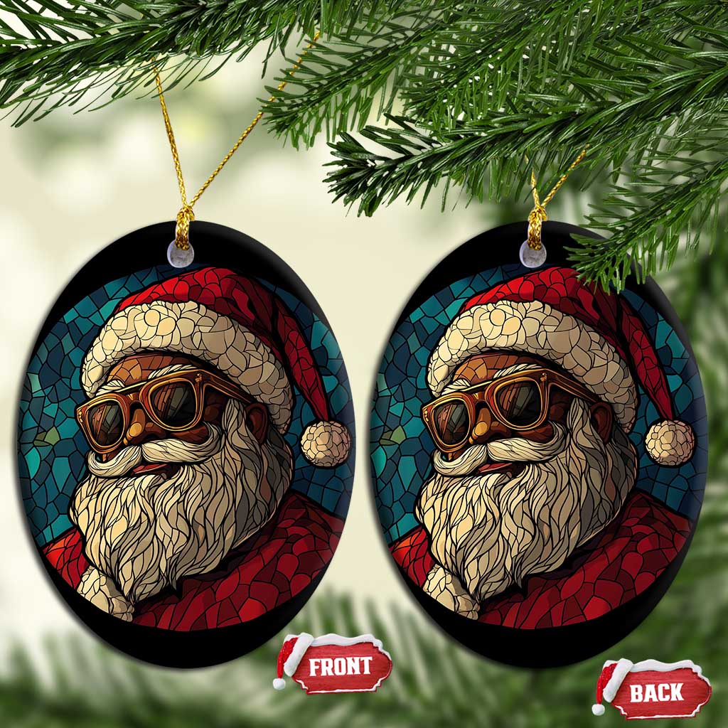 Cool African American Santa Melanin Claus Stained Glass Effect Printed Christmas Ornament Festive Xmas Tree Decor