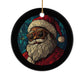 Cool African American Santa Melanin Claus Stained Glass Effect Printed Christmas Ornament Festive Xmas Tree Decor