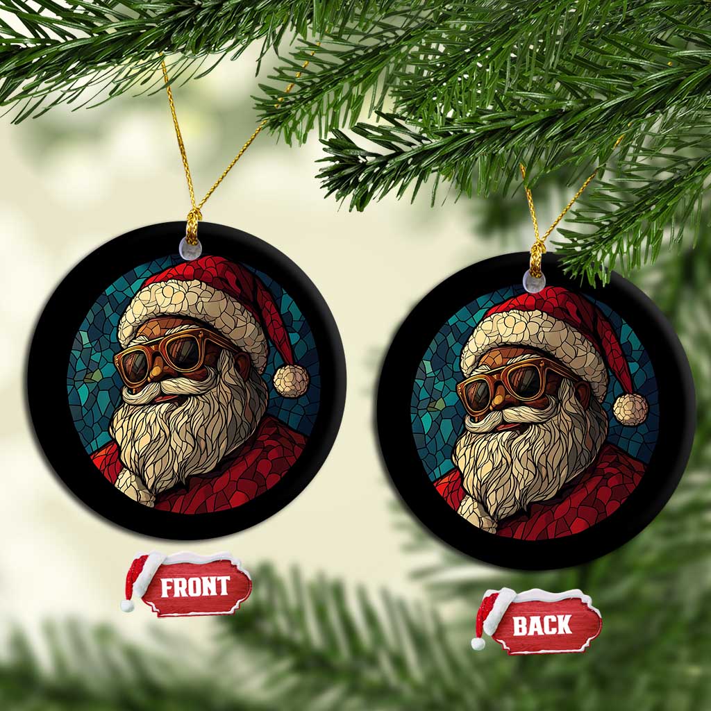 Cool African American Santa Melanin Claus Stained Glass Effect Printed Christmas Ornament Festive Xmas Tree Decor