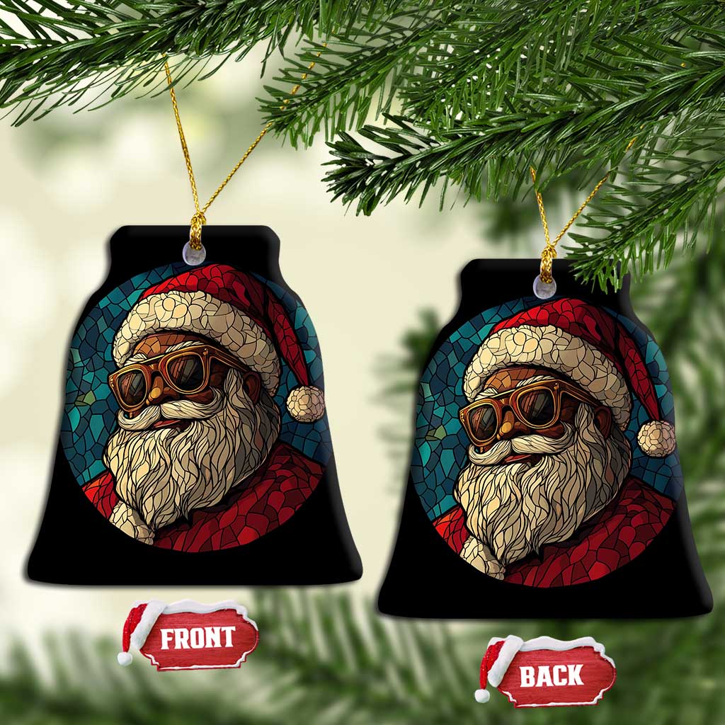 Cool African American Santa Melanin Claus Stained Glass Effect Printed Christmas Ornament Festive Xmas Tree Decor