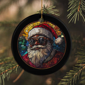 African American Santa Melanin Claus Stained Glass Effect Printed Christmas Ornament Festive Xmas Tree Decor