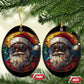 African American Santa Melanin Claus Stained Glass Effect Printed Christmas Ornament Festive Xmas Tree Decor