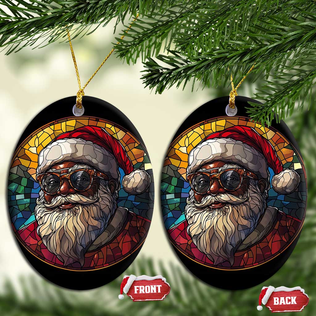 African American Santa Melanin Claus Stained Glass Effect Printed Christmas Ornament Festive Xmas Tree Decor