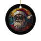 African American Santa Melanin Claus Stained Glass Effect Printed Christmas Ornament Festive Xmas Tree Decor