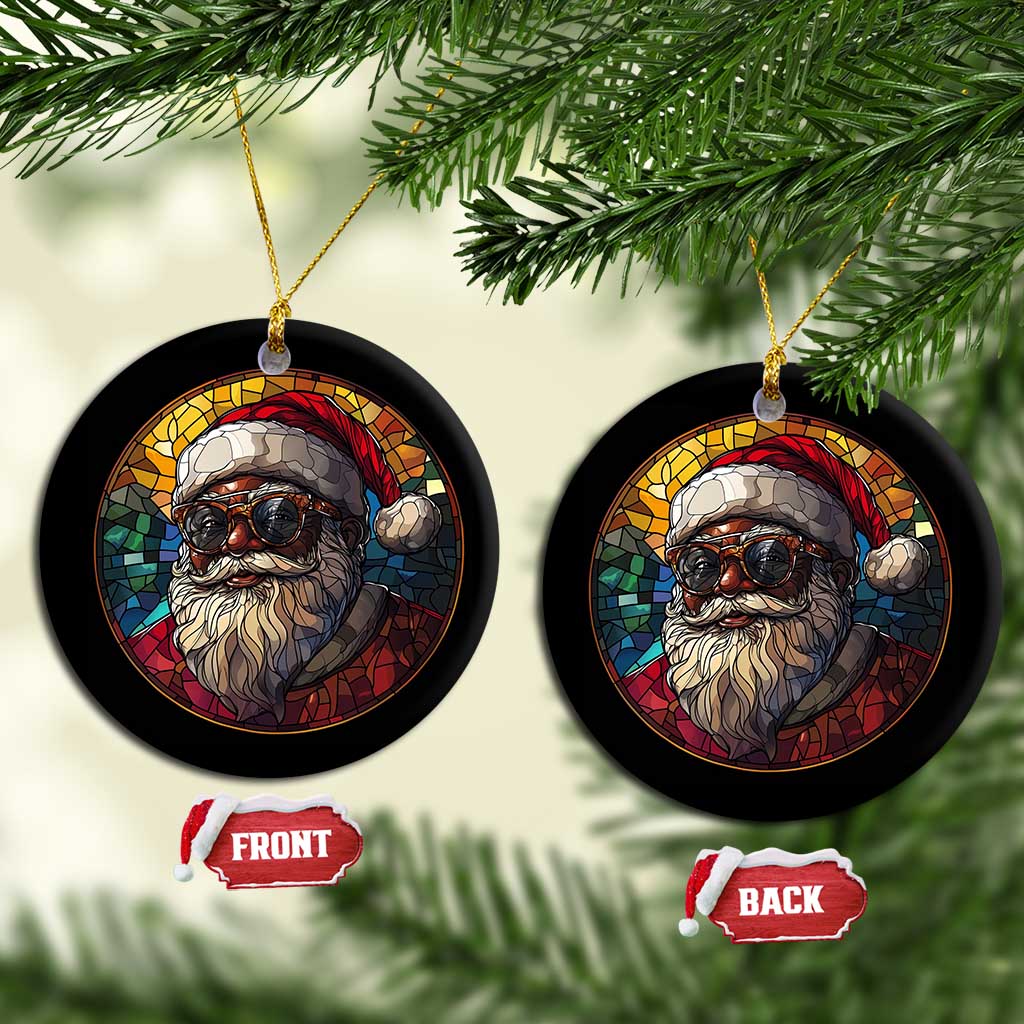 African American Santa Melanin Claus Stained Glass Effect Printed Christmas Ornament Festive Xmas Tree Decor