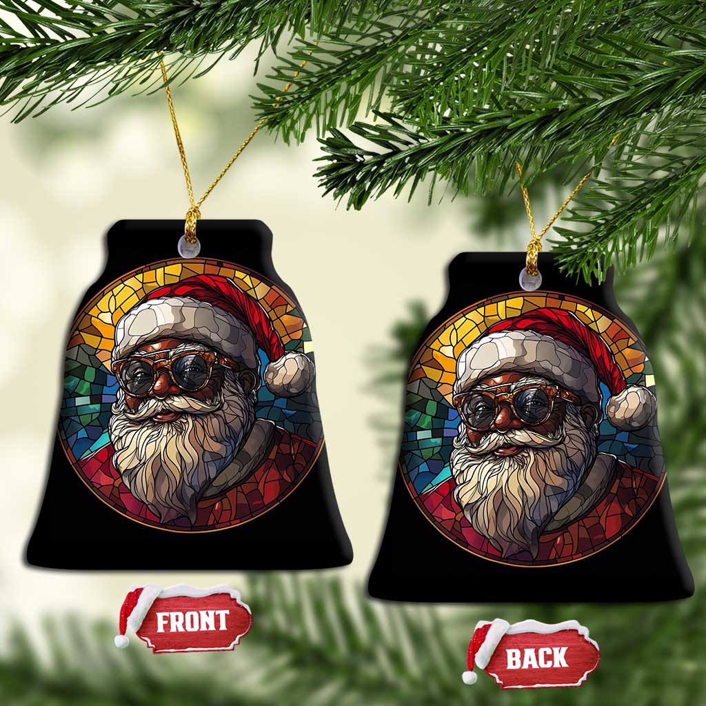 African American Santa Melanin Claus Stained Glass Effect Printed Christmas Ornament Festive Xmas Tree Decor