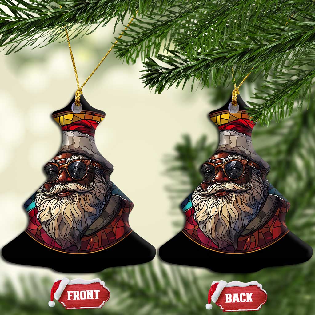 African American Santa Melanin Claus Stained Glass Effect Printed Christmas Ornament Festive Xmas Tree Decor