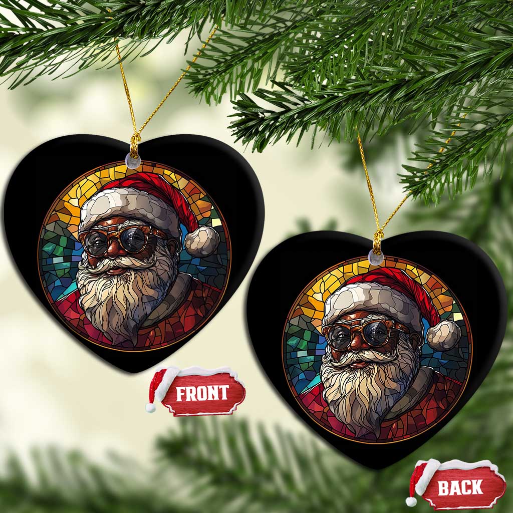 African American Santa Melanin Claus Stained Glass Effect Printed Christmas Ornament Festive Xmas Tree Decor