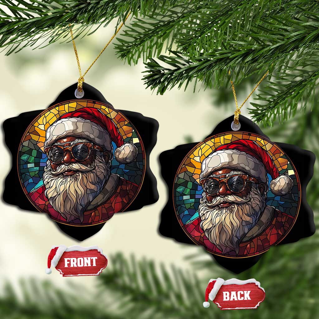 African American Santa Melanin Claus Stained Glass Effect Printed Christmas Ornament Festive Xmas Tree Decor