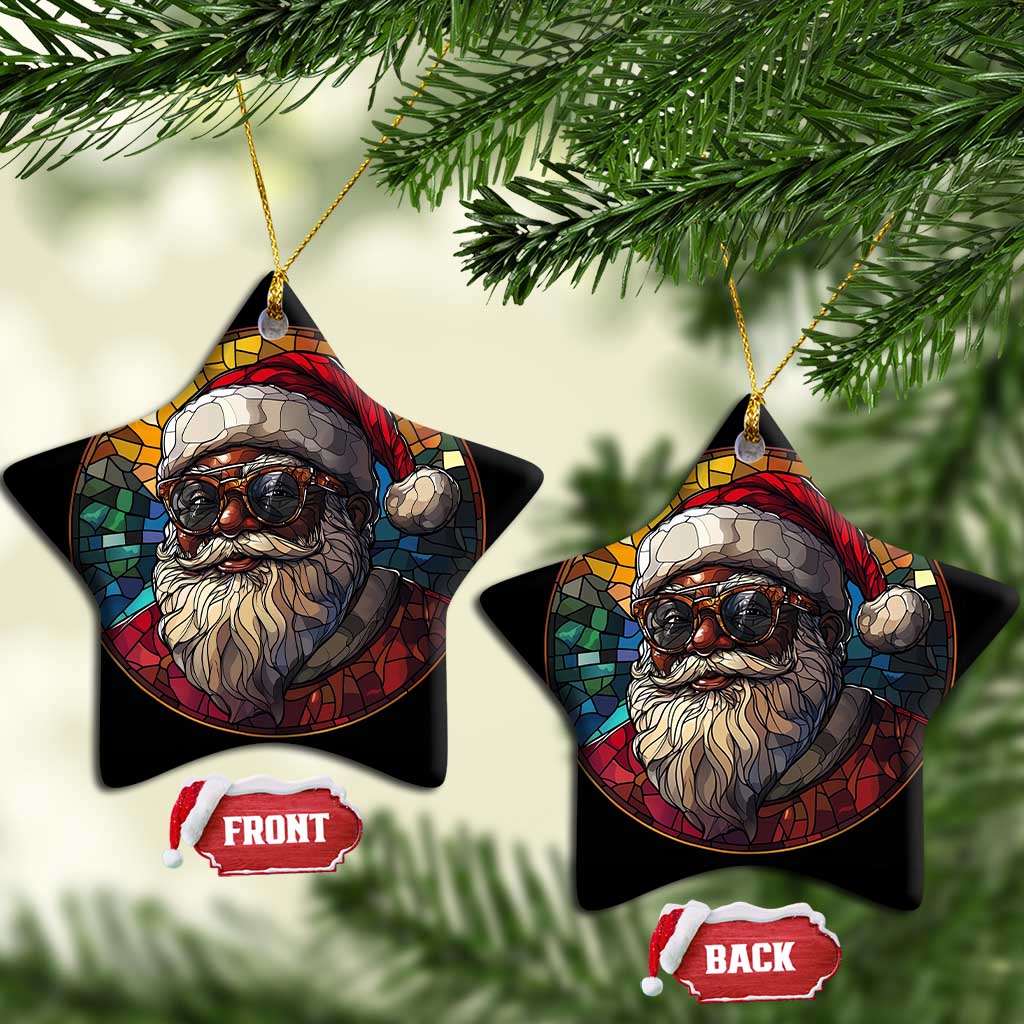 African American Santa Melanin Claus Stained Glass Effect Printed Christmas Ornament Festive Xmas Tree Decor