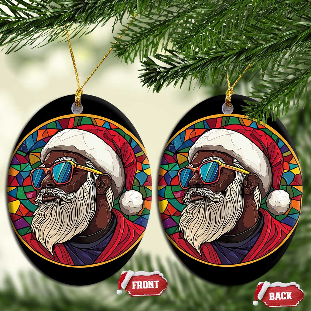 Cool African American Santa Melanin Claus Stained Glass Effect Printed Christmas Ornament Melanin Claus Festive Xmas Tree