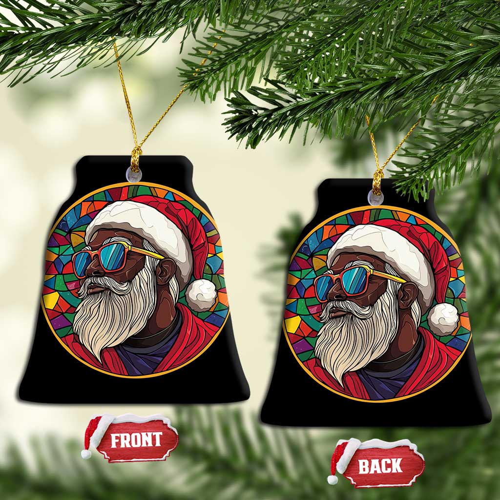 Cool African American Santa Melanin Claus Stained Glass Effect Printed Christmas Ornament Melanin Claus Festive Xmas Tree