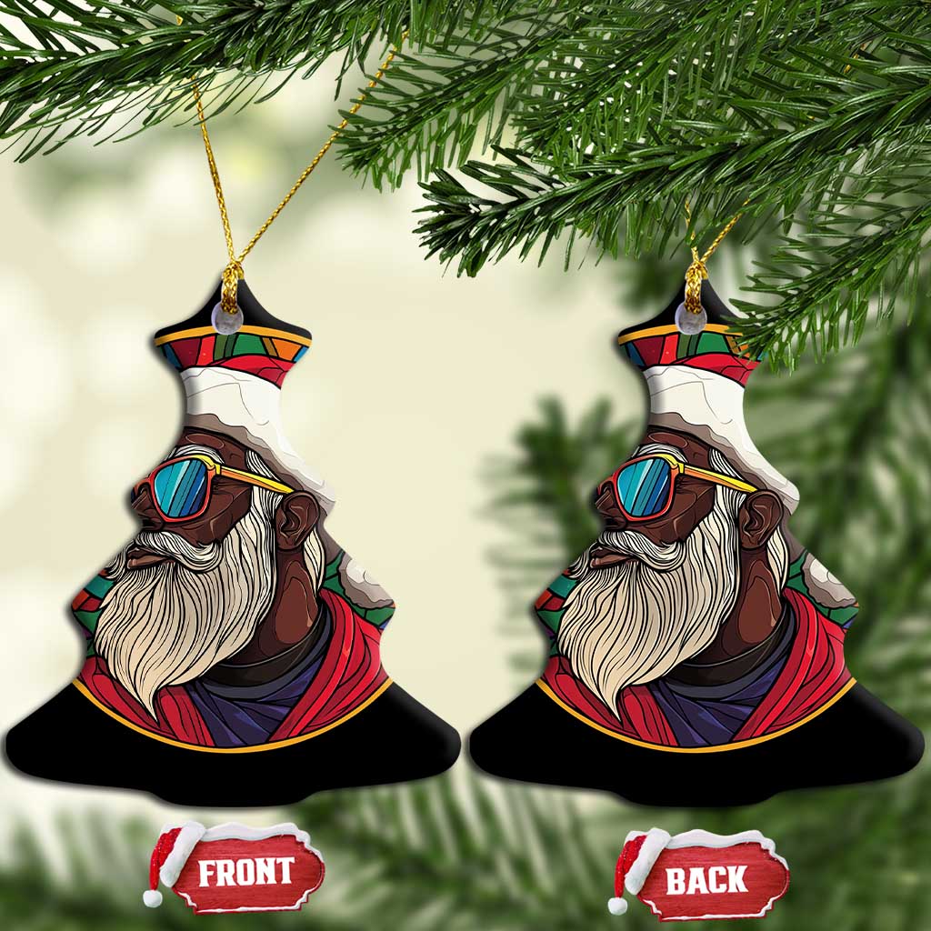 Cool African American Santa Melanin Claus Stained Glass Effect Printed Christmas Ornament Melanin Claus Festive Xmas Tree