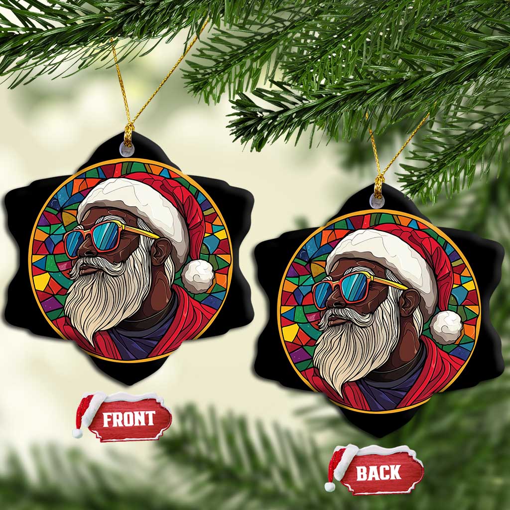 Cool African American Santa Melanin Claus Stained Glass Effect Printed Christmas Ornament Melanin Claus Festive Xmas Tree
