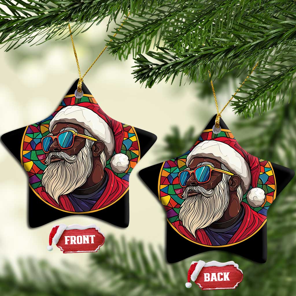 Cool African American Santa Melanin Claus Stained Glass Effect Printed Christmas Ornament Melanin Claus Festive Xmas Tree