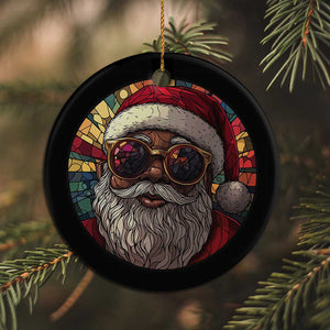 African American Santa Melanin Claus Stained Glass Effect Printed Christmas Ornament Melanin Claus Festive Xmas Tree