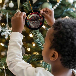 African American Santa Melanin Claus Stained Glass Effect Printed Christmas Ornament Melanin Claus Festive Xmas Tree
