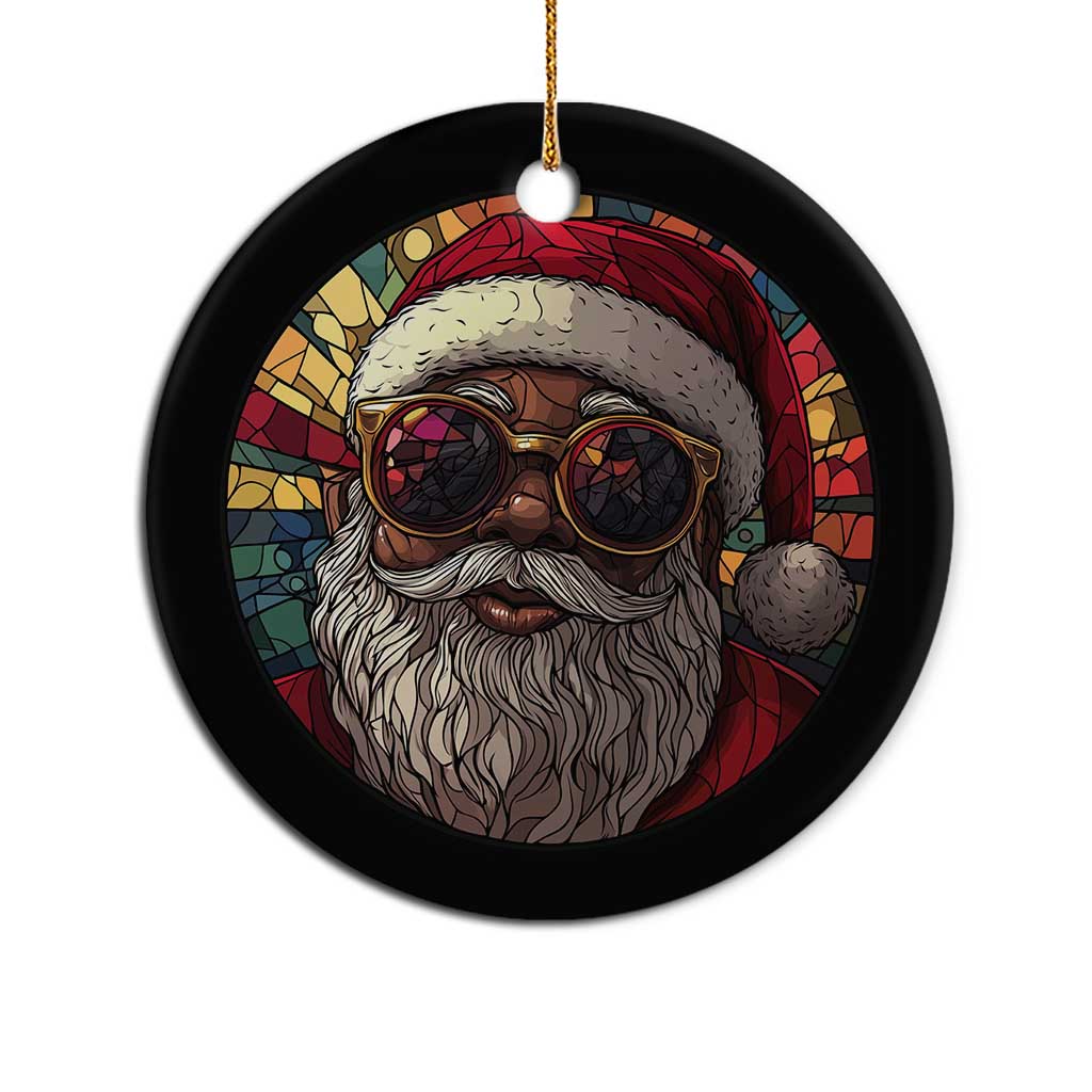 African American Santa Melanin Claus Stained Glass Effect Printed Christmas Ornament Melanin Claus Festive Xmas Tree