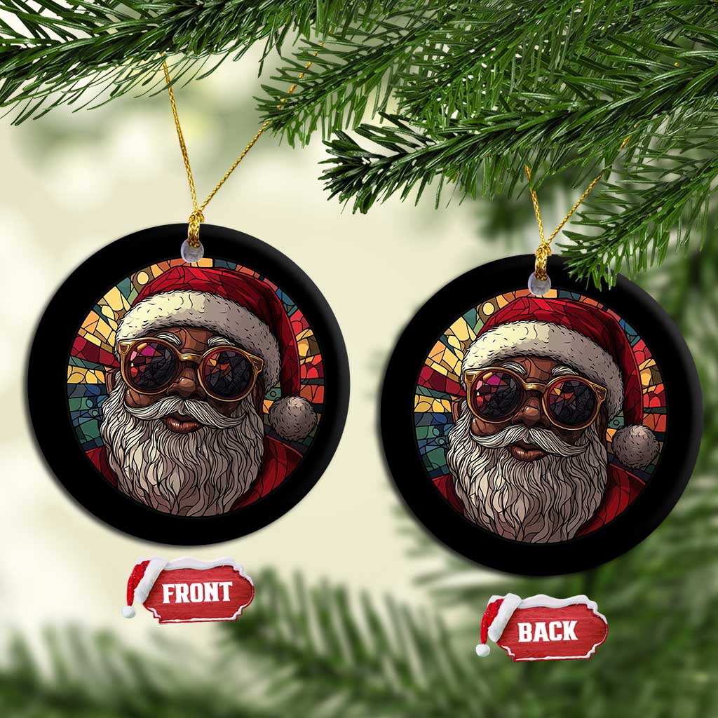 African American Santa Melanin Claus Stained Glass Effect Printed Christmas Ornament Melanin Claus Festive Xmas Tree