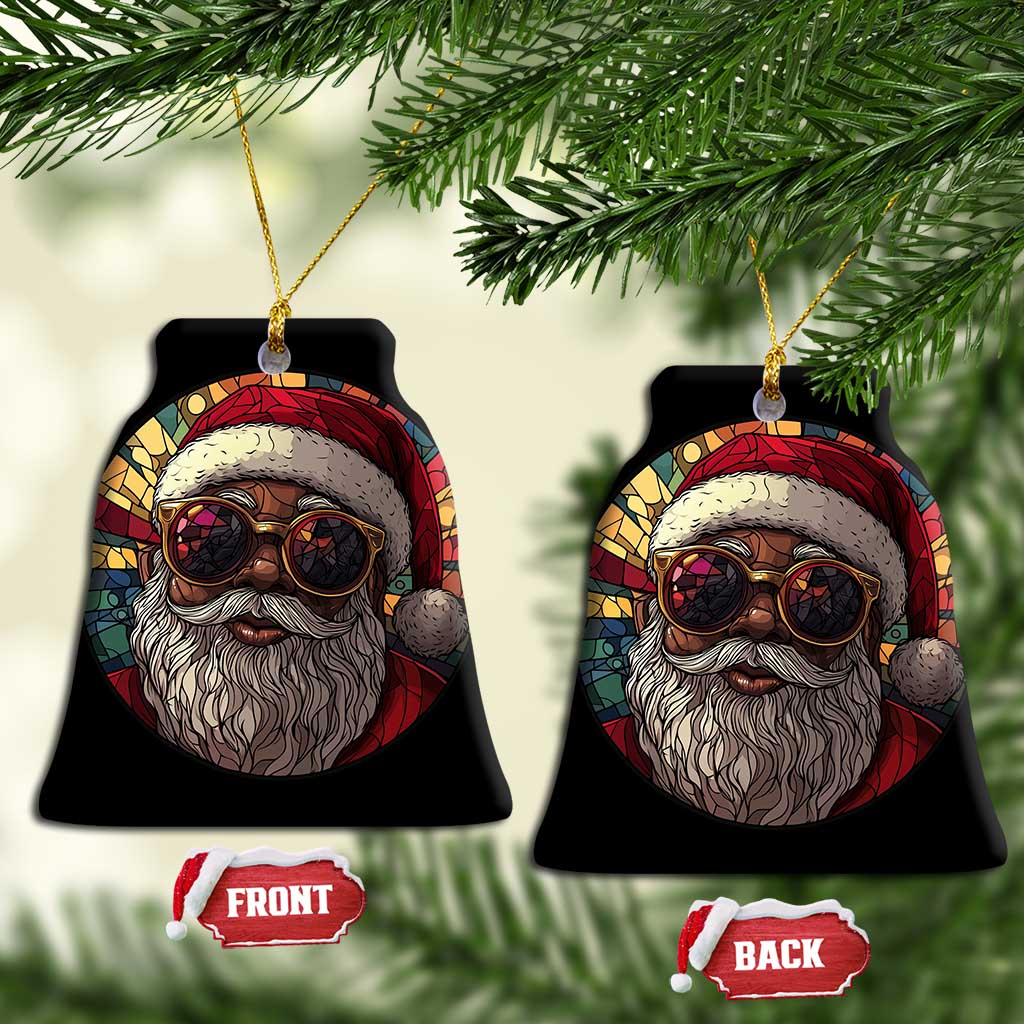 African American Santa Melanin Claus Stained Glass Effect Printed Christmas Ornament Melanin Claus Festive Xmas Tree